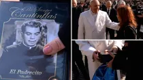 Papa Francisco con las películas de Cantiflas / Twitter de Valentina Alazraki
