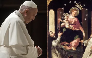 Papa Francisco. Foto: Vatican Media / Virgen del Rosario de Pompeya. Crédito: Dominio Público 