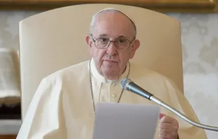 El Papa Francisco en la audiencia general desde la biblioteca. Foto: Vatican Media 