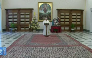 El Papa Francisco en el rezo del Ángelus desde la biblioteca. Foto: Captura 