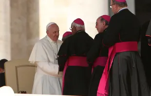 El Papa Francisco saluda a un grupo de obispos. Foto: Daniel Ibáñez ( ACI Prensa)  