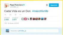 Captura de pantalla de Twitter del Papa Francisco.