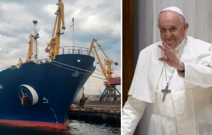 Primer barco con alimentos que salió del puerto de Odesa, Ucrania, el 1 de agosto de 2022 / Papa Francisco. Crédito: Ministerio de Infraestructura de Ucrania / Daniel Ibañez- ACI Prensa 