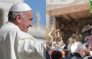 El Papa y el pesebre en la Plaza de San Pedro. Fotos: Daniel Ibáñez / ACI Prensa 
