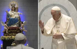 Papa Francisco reza ante Nuestra Señora de Arabia. Fotos: Vatican Media 