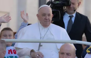 El Papa Francisco saluda a los fieles presentes en la Audiencia General. Crédito: Daniel Ibáñez/ACI Prensa 