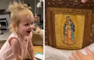 Pia Francesca, la hija de David Henrie, se emociona al ver a la Virgen de Guadalupe. Crédito: Captura de video. 