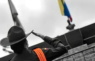 Policía colombiana saludando a la bandera. Crédito: Policía Nacional de Colombia 