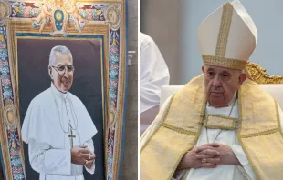 Retrato del Beato Juan Pablo I y Papa Francisco. Crédito: Daniel Ibáñez / ACI Prensa 