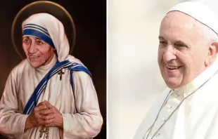 Retrato de Madre Teresa. Crédito: Dominio público. Papa Francisco. Crédito: Daniel Ibáñez / ACI Prensa 