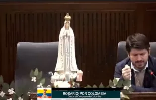 El representante Luis Miguel López Aristizábal inicia el rezo del Rosario en el Congreso de Colombia. Crédito: YouTube Unión Familia 