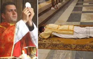 El P. Tomas en su primera Misa y en el día de su ordenación. Crédito: Facebook Father Tomas Agustin Beroch 
