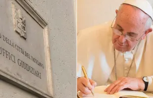 Oficinas judiciales del Vaticano / Papa Francisco escribiendo. Foto: Vatican Media 