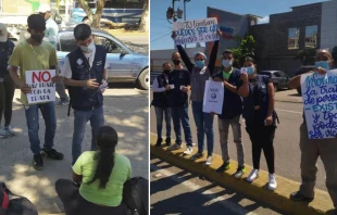 Voluntarios de Cu00e1ritas de Coro en las calles explicando el mal de la trata de personas. Cru00e9dito: Cu00e1ritas Coro 