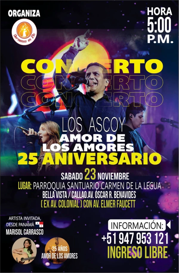 Concierto el 23 de noviembre de Los Ascoy y Marisol Carrasco en Perú. Crédito: Difusión