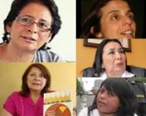 Susana Chávez (izq. arriba), Diana Miloslavich (izq. abajo), Patricia Villanueva (der. arriba), Aída García-Naranjo (der. centro) y María Ysabel Cedano (der. abajo)