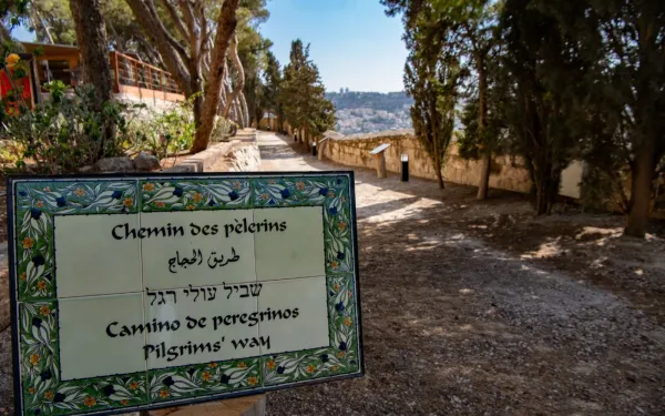 El comienzo del "Camino de los Peregrinos de la Esperanza", un camino de oración y meditación con 15 estaciones dentro de los terrenos de la Maison Abraham (Casa Abraham) en Jerusalén, una casa de huéspedes para peregrinos creada por Secours Catholique-Caritas France. El Camino fue creado para conmemorar el 60 aniversario de la fundación de la Maison Abraham y se inauguró el 14 de septiembre de 2024. Crédito: Casa Abraham.