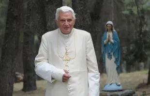 Benedicto XVI, con la mano fracturada, ofreció una reflexión sobre los abuelos de Jesús. Crédito: Vatican News