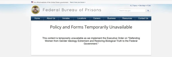 Screen capture of the prison office website if users click on the PDF “Transgender inmate manual”. Credit: Federal Prison Office.