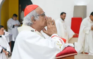 Cardenal Leopoldo Brenes rezando. Crédito: Arquidiócesis de Managua