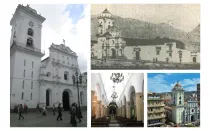 De izquierda a derecha en el sentido de las agujas del reloj: Fachada exterior de la Catedral de Caracas (Alexis Carmona - Trabajo propio, CC BY 3.0); Catedral de Caracas, en 1867 (Desconocido, dominio público); Panorámica de la Catedral durante el siglo XX (Arquidiócesis de Caracas); Interior de la Catedral de Caracas (AlexisCarmona, CC BY-SA 3.0).