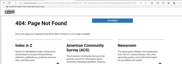 Screen capture of the new search result of “sexual orientation and gender identity” on the website of the United States Census Office. Credit: Census Office of the United States.