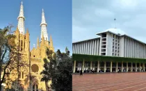 Imagen de la Catedral de Nuestra Señora de la Asunción y de la Mezquita Istiqlal de Yakarta