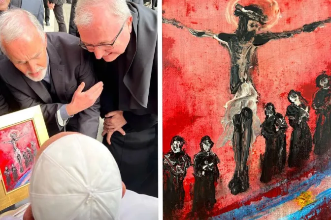 El Papa Francisco recibe el obsequio de la Sociedad del Apostolado Católico/Detalle de la obra