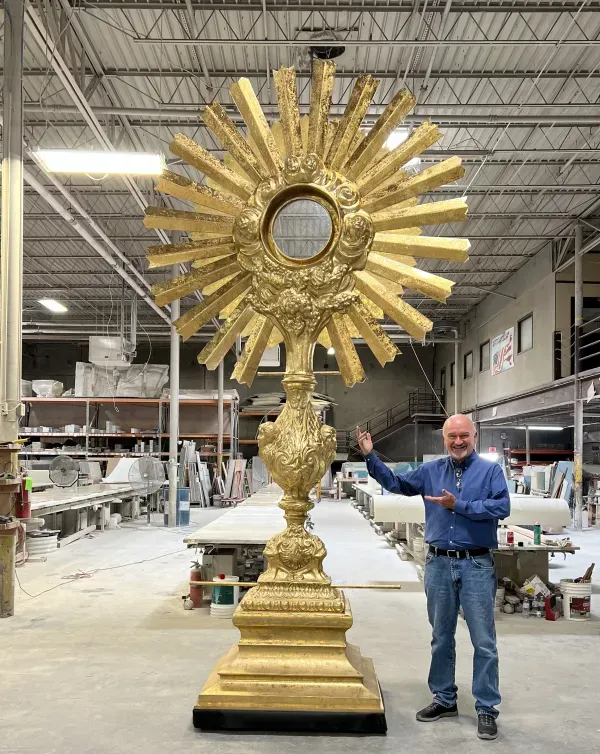 The procession will include a giant monstrance built by Lyndon Stromberg, owner and operator of Stromberg Architectural Products of Greenville, Texas.  Credit: Photo courtesy of the CJC