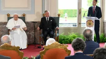 Alexander de Croo en su intervención durante la visita del Papa Francisco