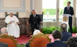 Alexander de Croo en su intervención durante la visita del Papa Francisco