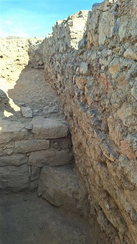 El enorme muro de mortero de la antigua iglesia descubierta recientemente y que se cree es la más antigua de Armenia. Crédito: AGAP