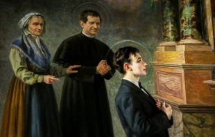 La Venerable Mamá Margarita y su hijo San Juan Bosco contemplando a uno de los mejores jóvenes que pudieron formar, Santo Domingo Savio. Crédito: ANS - Salesianos