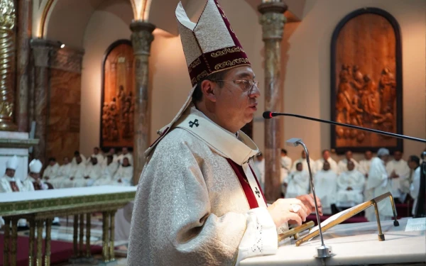 Mons. Marcos Pérez, Archbishop of Cuenca, during his homily at the opening mass. Credit: Radio Católica Cuenca.