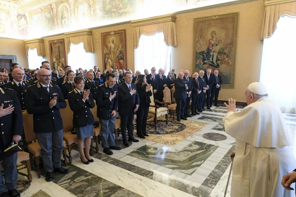 Pope Francis greets the members of the Vatican Public Security Inspectorate. Credit: Vatican Media