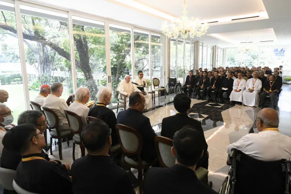 Pope Francis meets privately with members of the Society of Jesus. Credit: Vatican Media