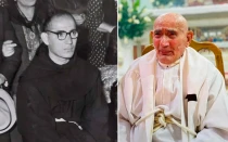 El sacerdote italiano Antonino Vaccaro cuando ingresó a la Orden franciscana y cuando cumplió 100 años.