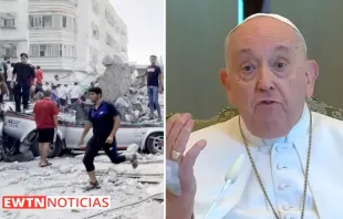 Escena de la situación en Gaza - Papa Francisco. Crédito: EWTN Noticias - Vatican News (capturas de video).