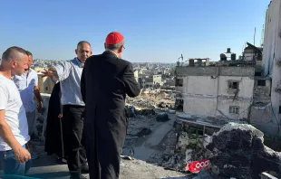 El Cardenal Pizzaballa durante su visita pastoral a Gaza, en may de 2024. Crédito: Patriarcado Latino de Jerusalén.