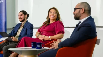 Lia García, directora del Ministerio Hispano de la Arquidiócesis de Baltimore, habla en un panel de discusión que explora el impacto de los latinos en Estados Unidos en las elecciones de 2024, organizado por la  Initiative on Catholic Social Thought and Public Life de la Universidad de Georgetown, el lunes 7 de octubre de 2024.