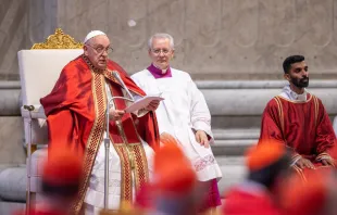 El Papa Francisco celebra la Misa por la Solemnidad de los Santos Apóstoles Pedro y Pablo el 29 de junio de 2024. Crédito: Daniel Ibañez - EWTN News