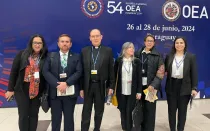 Algunos miembros de la Coalición para el Desarrollo Humano de Human Life Internacional junto a Mons. Juan Antonio Cruz Serrano, Observador Permanente ante la Organización de Estados Americanos (OEA)