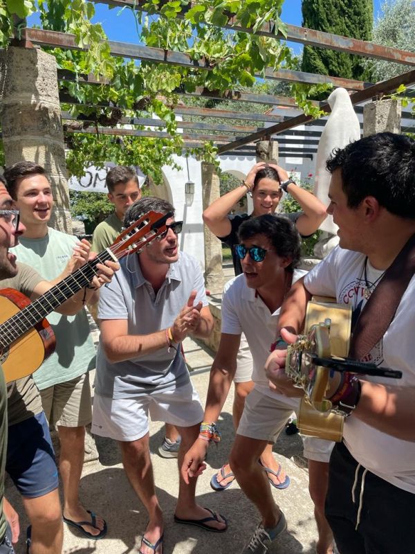 Abel on guitar with his friends from Hakuna. Credit: Hakuna