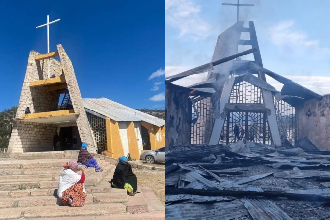 Iglesia católica quedó reducida a nada por incendio en Chihuahua, México