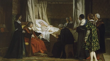 Cuadro titulado "Doña Isabel la Católica dictando su testamento", por Eduardo Rosales, 1864, Museo del Prado.