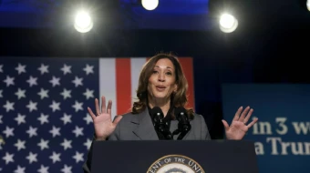 La candidata presidencial Demócrata, la vicepresidenta Kamala Harris, habla durante un evento en el Centro de Artes Escénicas Cobb Energy el 20 de septiembre de 2024, en Atlanta (Estados Unidos).