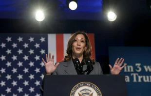 La candidata presidencial Demócrata, la vicepresidenta Kamala Harris, habla durante un evento en el Centro de Artes Escénicas Cobb Energy el 20 de septiembre de 2024, en Atlanta (Estados Unidos). Crédito: Joe Raedle/Getty Images.