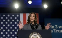 La candidata presidencial Demócrata, la vicepresidenta Kamala Harris, habla durante un evento en el Centro de Artes Escénicas Cobb Energy el 20 de septiembre de 2024, en Atlanta (Estados Unidos).