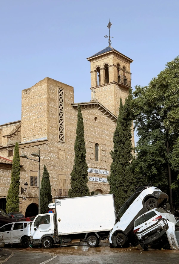 El entorno de la parroquia de La Torre en Valencia tras las inundaciones. Crédito: Archidiócesis de Valencia.