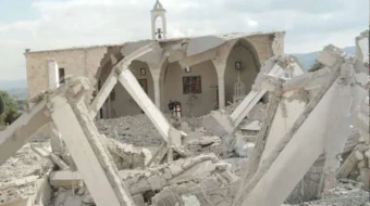 La iglesia greco-católica melquita destruida en Derdghaya, Líbano.